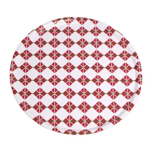 Bricka vit röd Ø 45 cm – Kökspolka