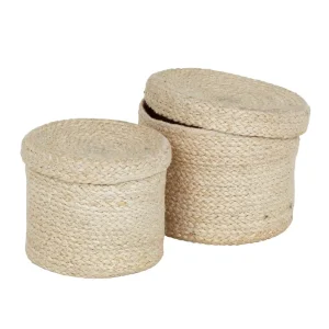 Korgar i jute med lock – Vit – 2 st
