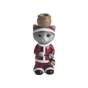 Ljusstake Katt, Tomte – H.14,8cm