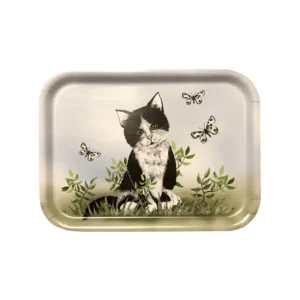 Bricka svartvit katt – 20×27 cm